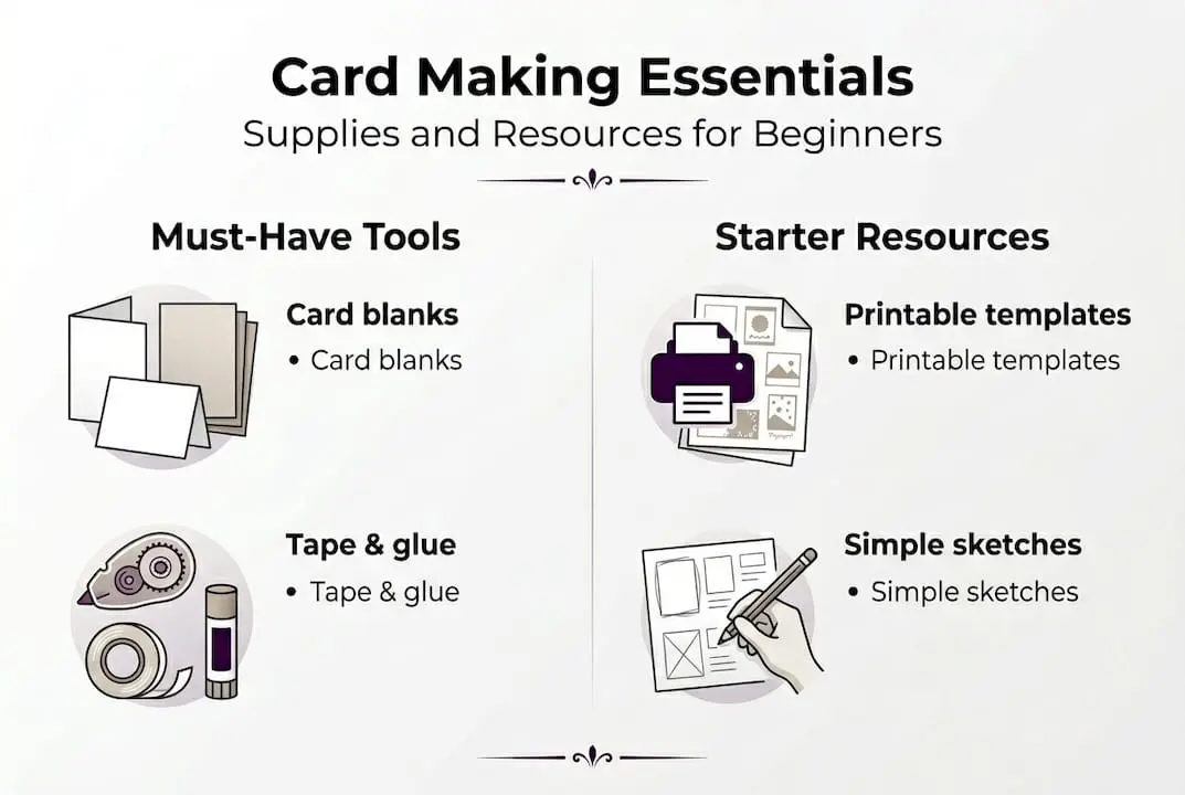 Infographic showing must-have card making tools and resources