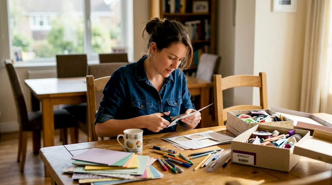 Woman crafting at home workspace