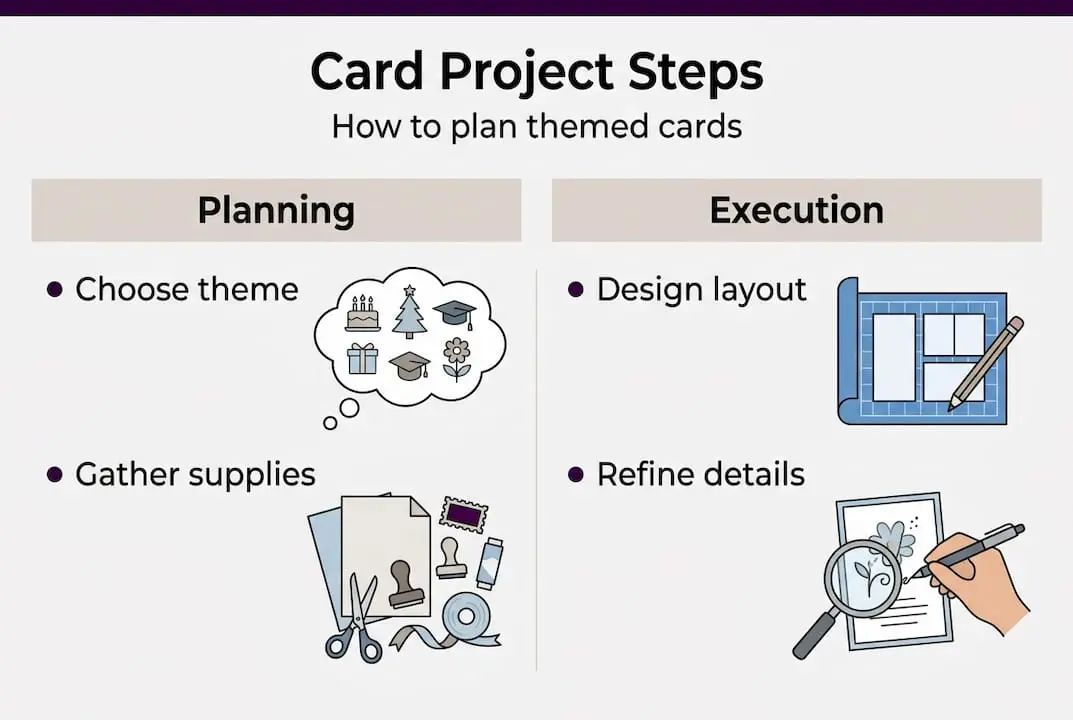 Infographic showing themed card project steps
