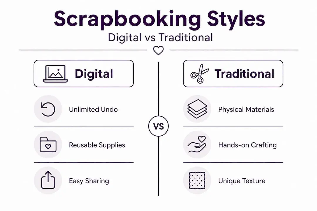 Infographic comparing digital and traditional scrapbooking