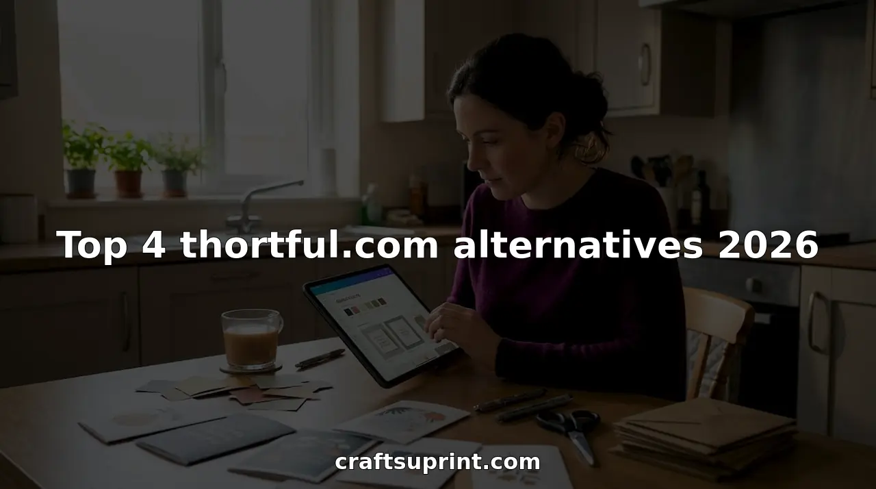 Woman comparing greeting card designs at kitchen table