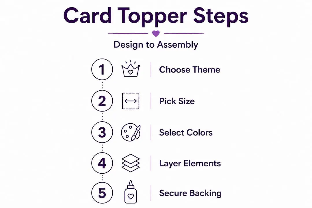 Infographic showing five steps to assemble card topper