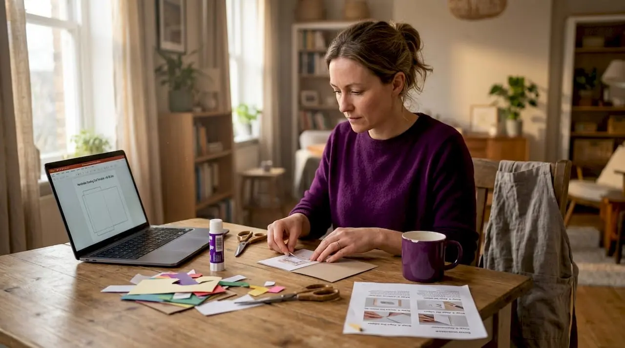 Woman creating handmade card with kit