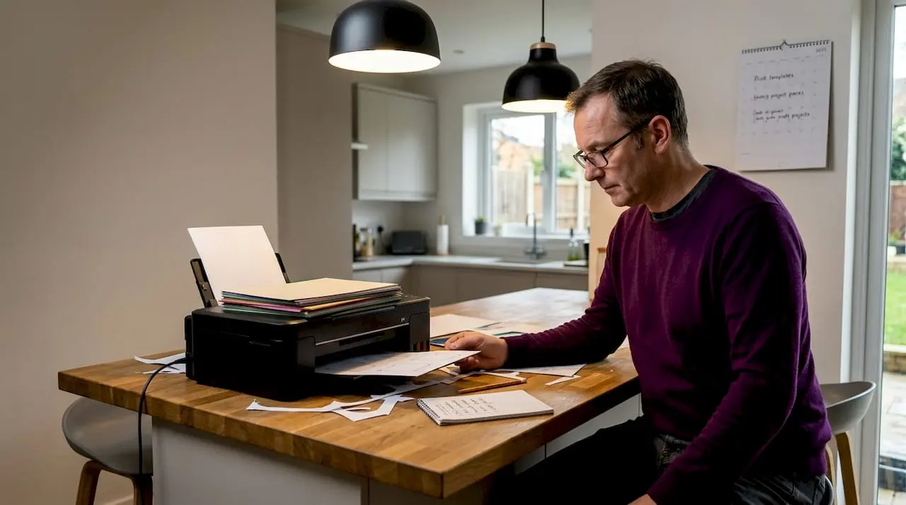 Man printing templates for craft project
