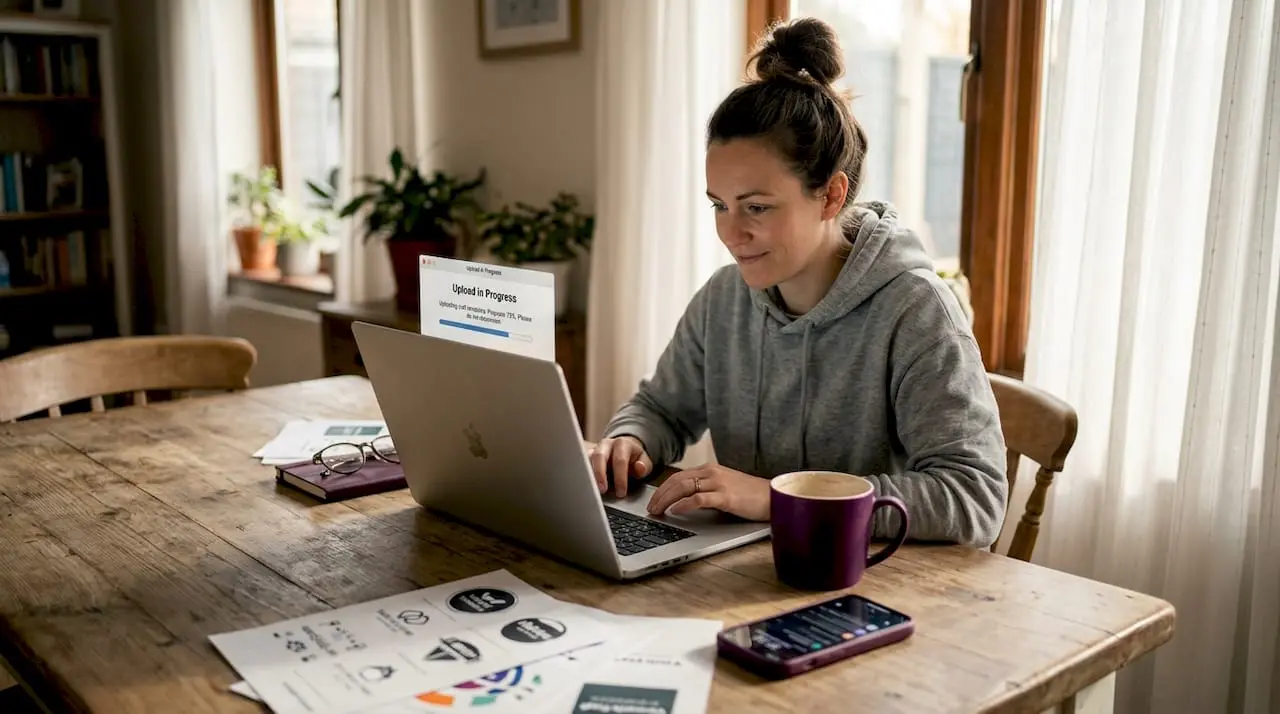 Designer sharing digital craft files in home office