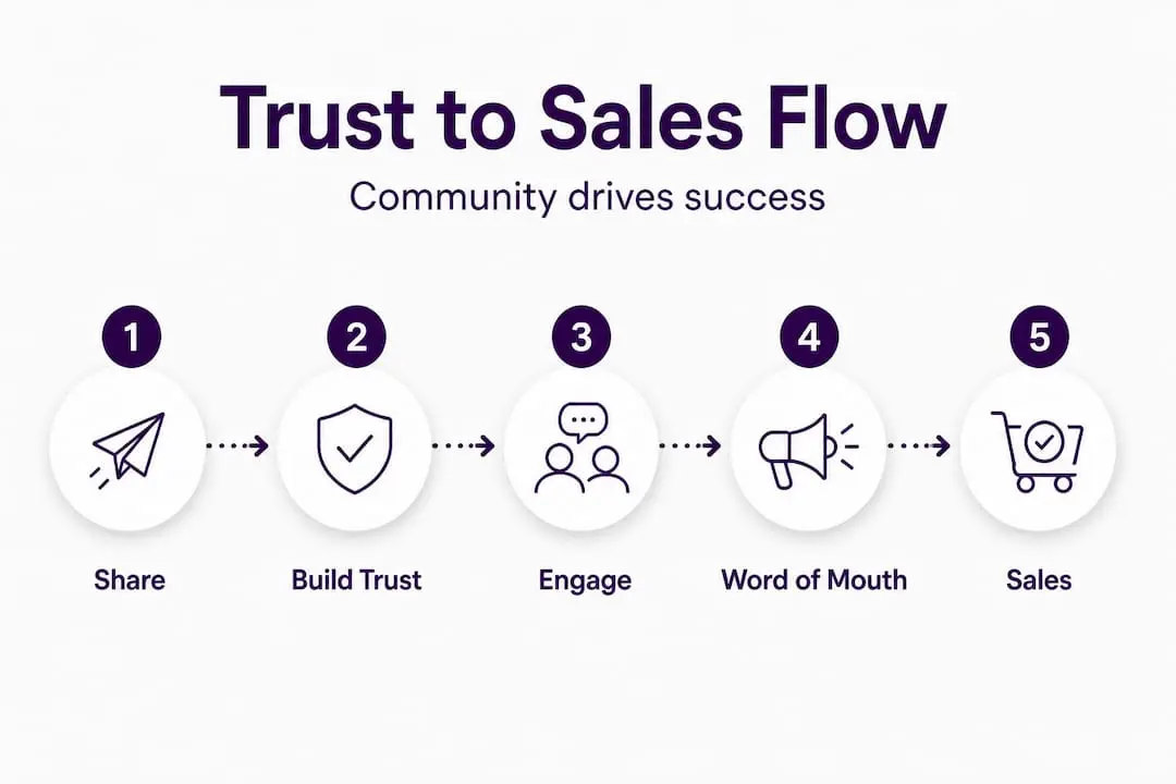 Process infographic showing trust to sales flow
