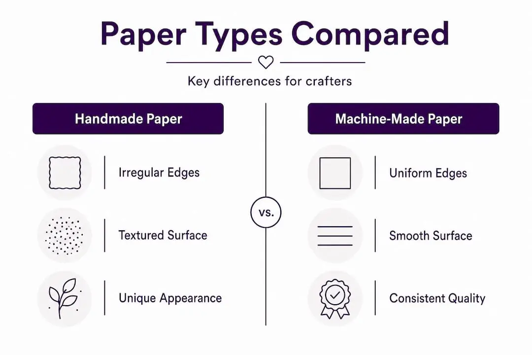 Infographic comparing handmade and machine-made paper features