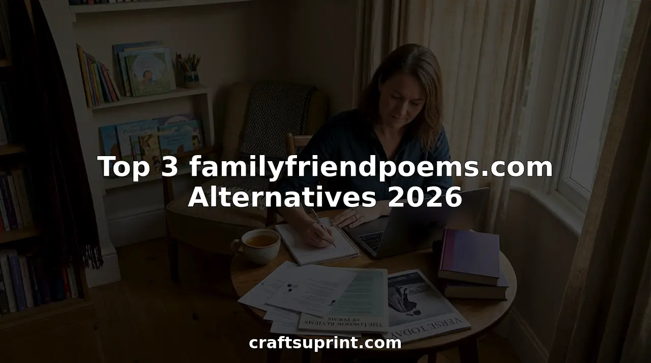 Woman browsing poetry sites at home table