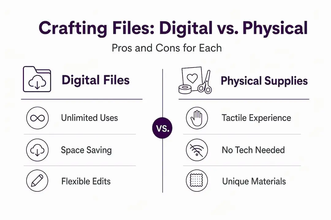 Infographic comparing digital files and physical supplies