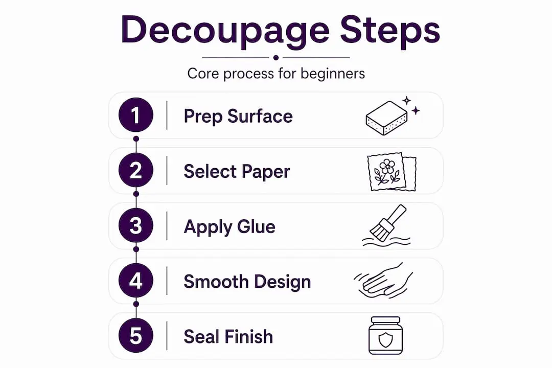 Infographic showing decoupage process steps