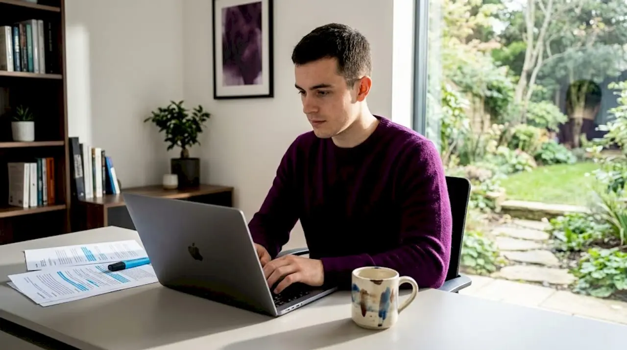 Seller checking font licensing at kitchen table