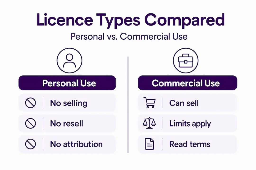 Infographic comparing personal and commercial licenses