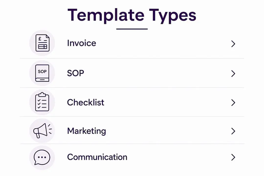 Infographic illustrating main craft business template types