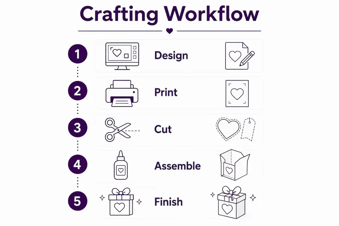Infographic showing digital paper crafting workflow steps