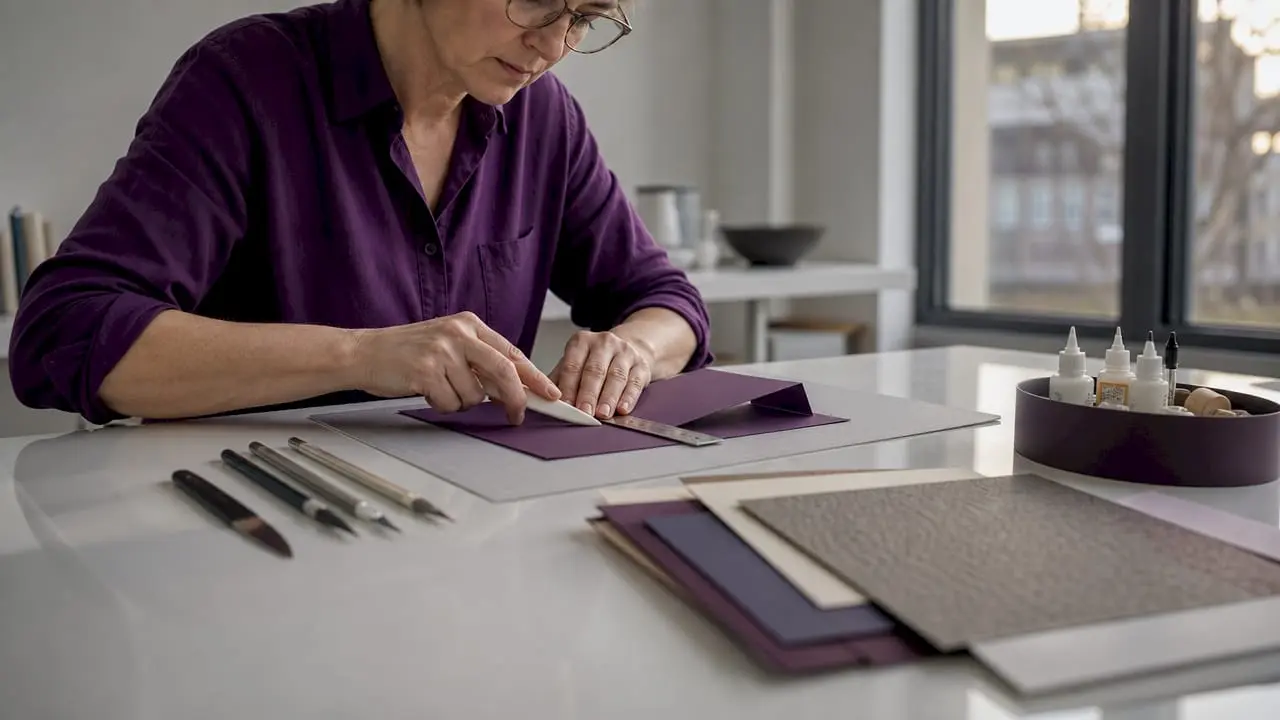Hands folding cardstock with bone folder