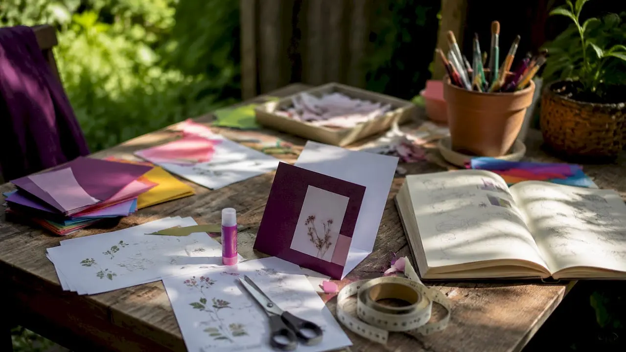 Overhead view of printable craft workspace