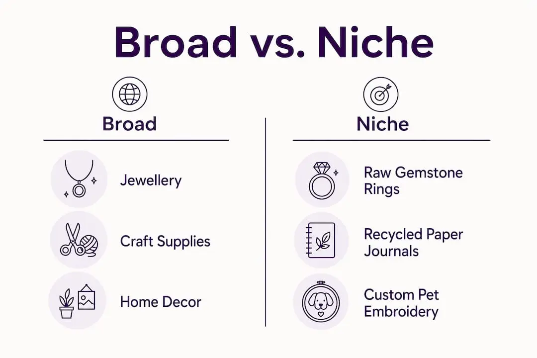 Infographic comparing broad and niche craft categories