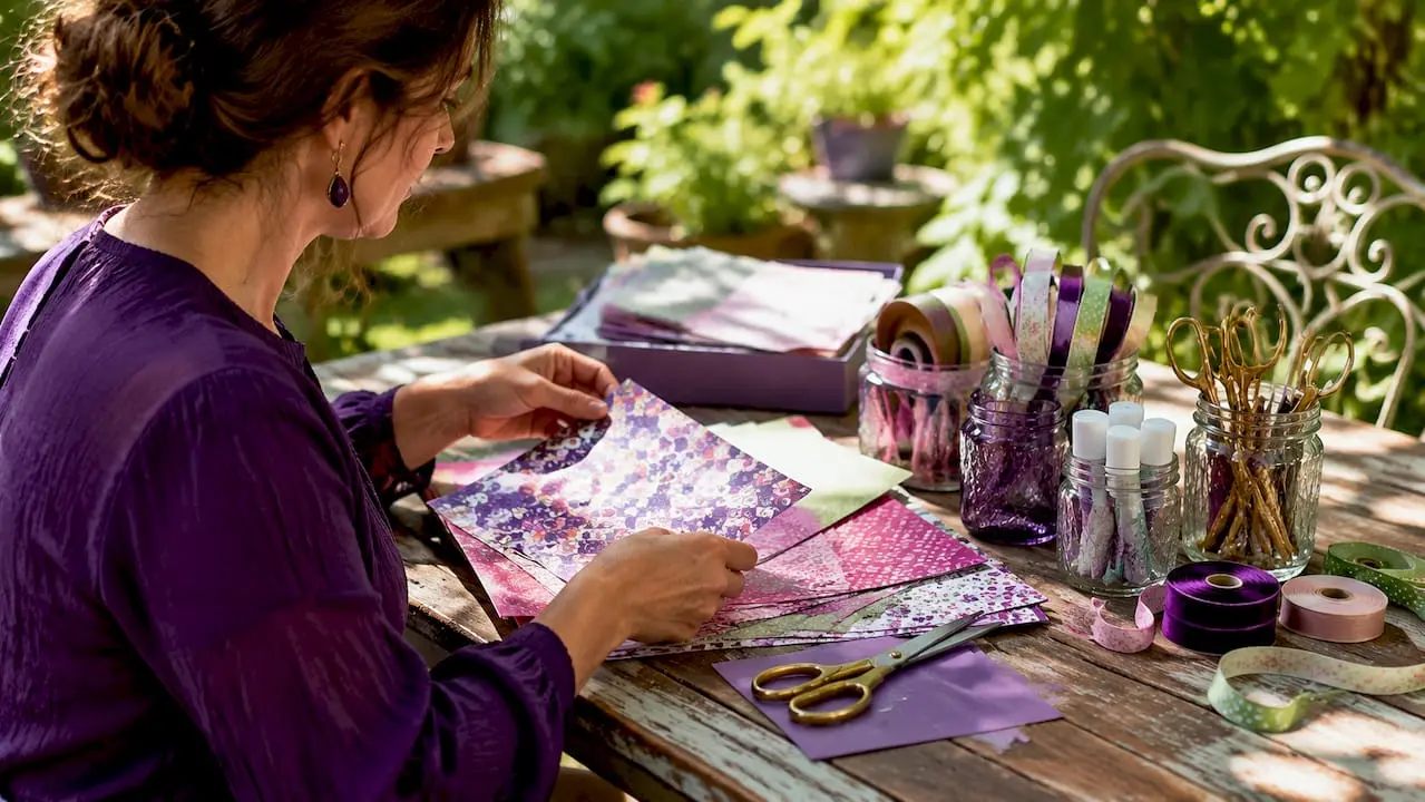 Creative workspace with themed craft supplies