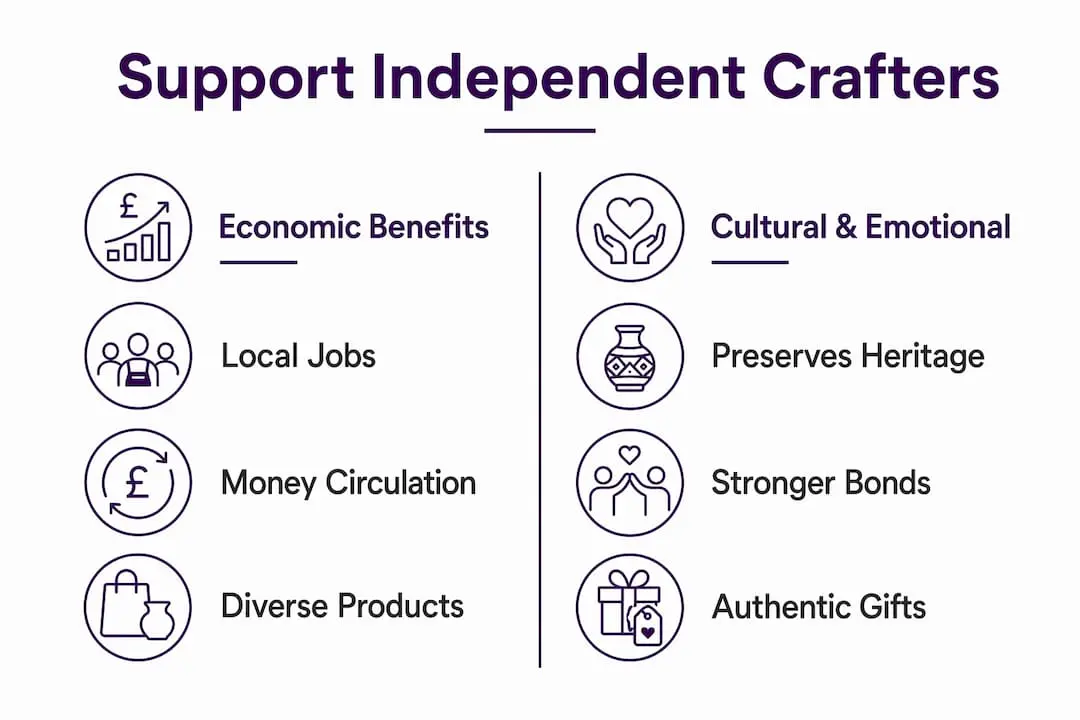 Infographic comparing economic and cultural benefits of supporting independent crafters