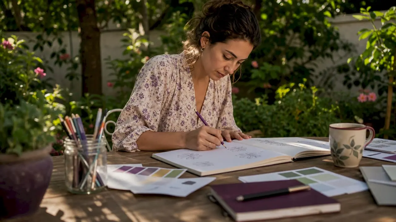 Craft designer sketching branding concepts in studio