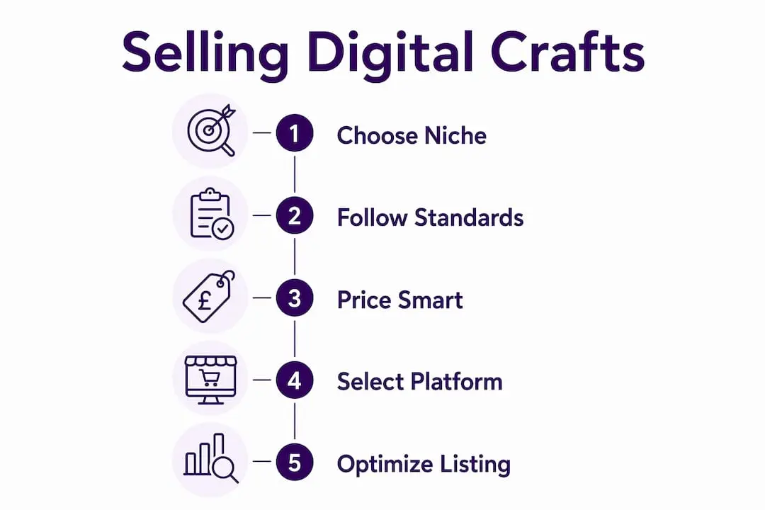 Step-by-step infographic on selling digital crafts