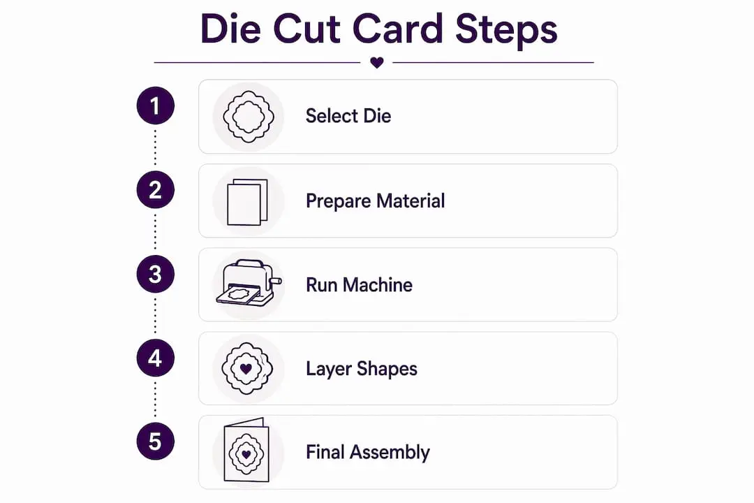 Step-by-step infographic of die cut card making process