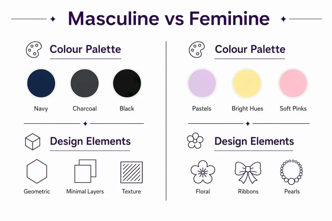 Infographic comparing masculine and feminine card design
