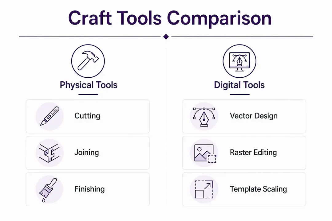 Infographic comparing physical vs digital craft tools
