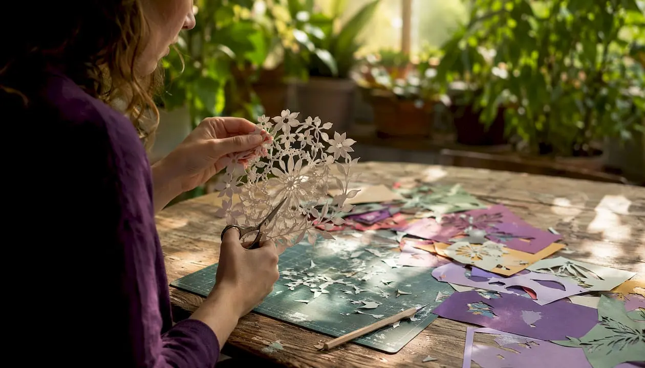 Hands cutting intricate paper mandala slowly