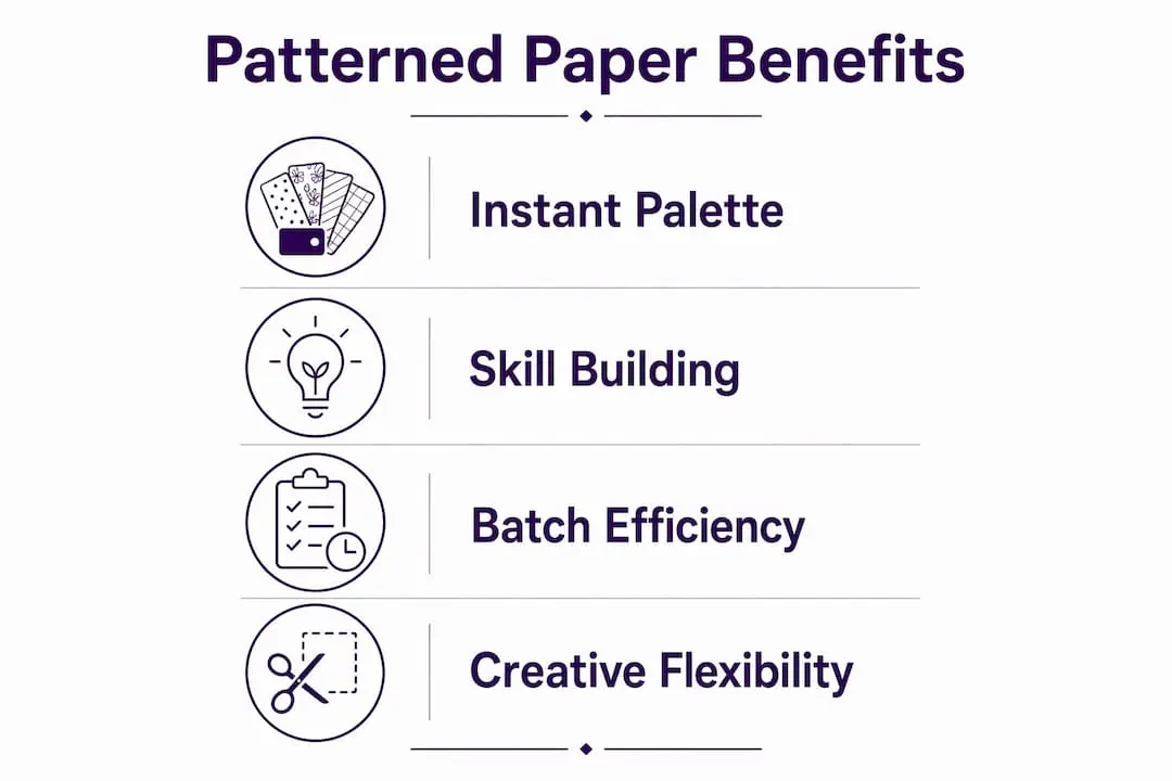 Infographic showing four main benefits of patterned paper