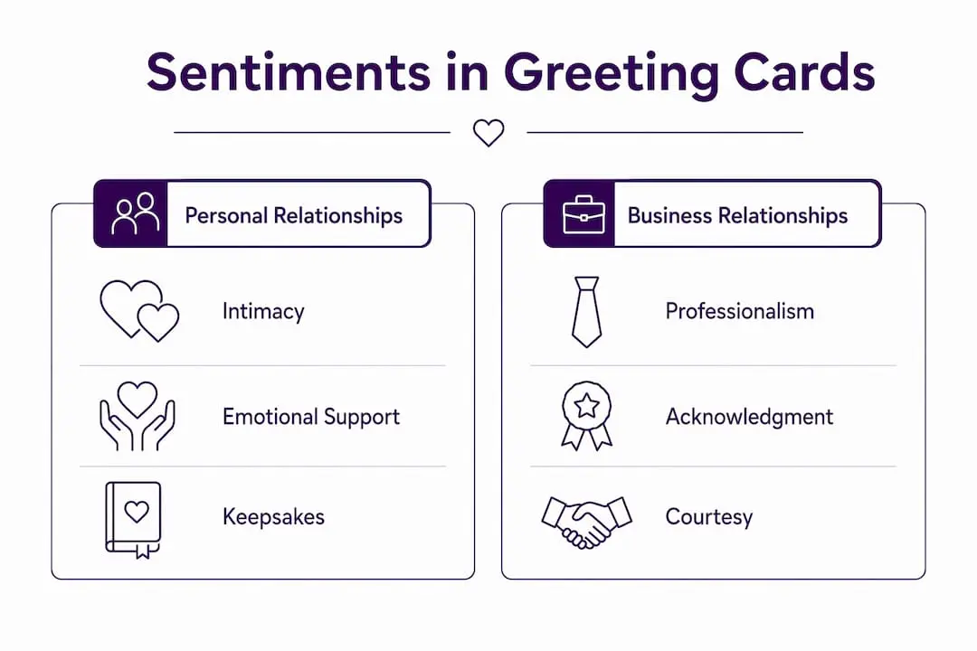 Infographic comparing personal and business sentiments in greeting cards