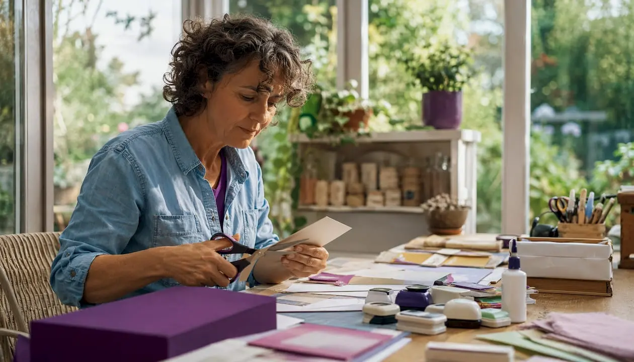 UK crafter making greeting cards at home
