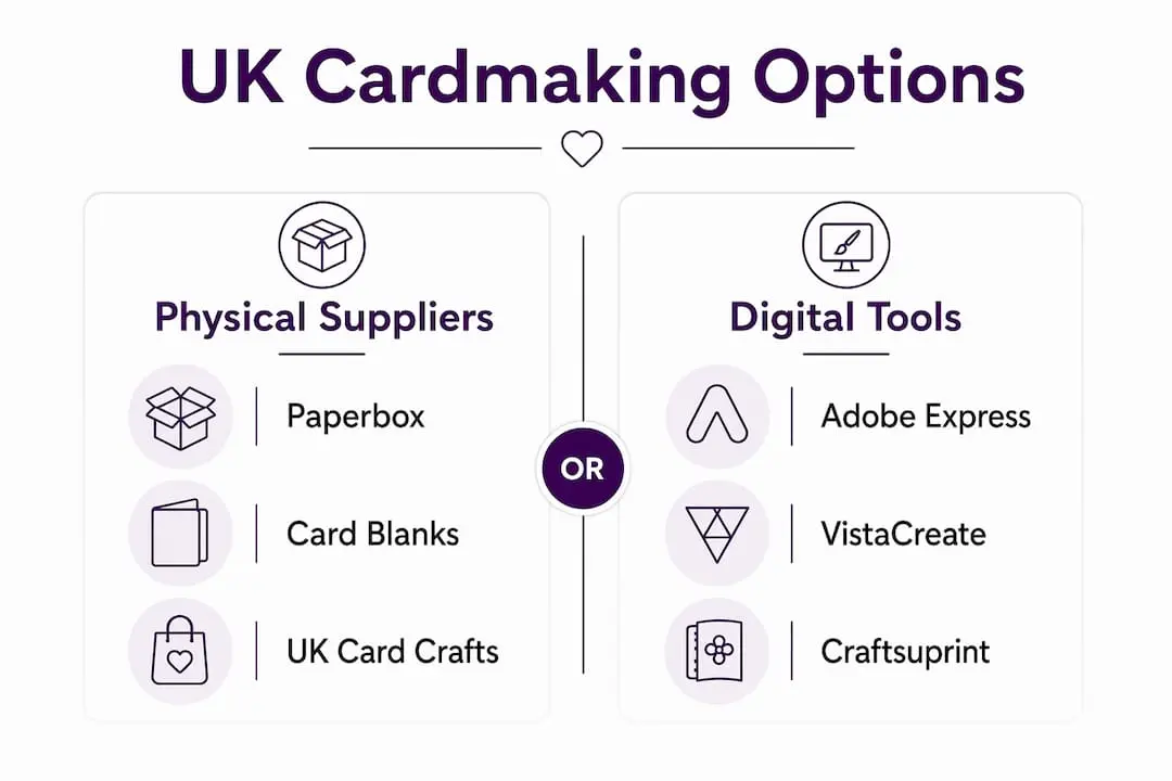 Infographic comparing UK cardmaking physical and digital suppliers