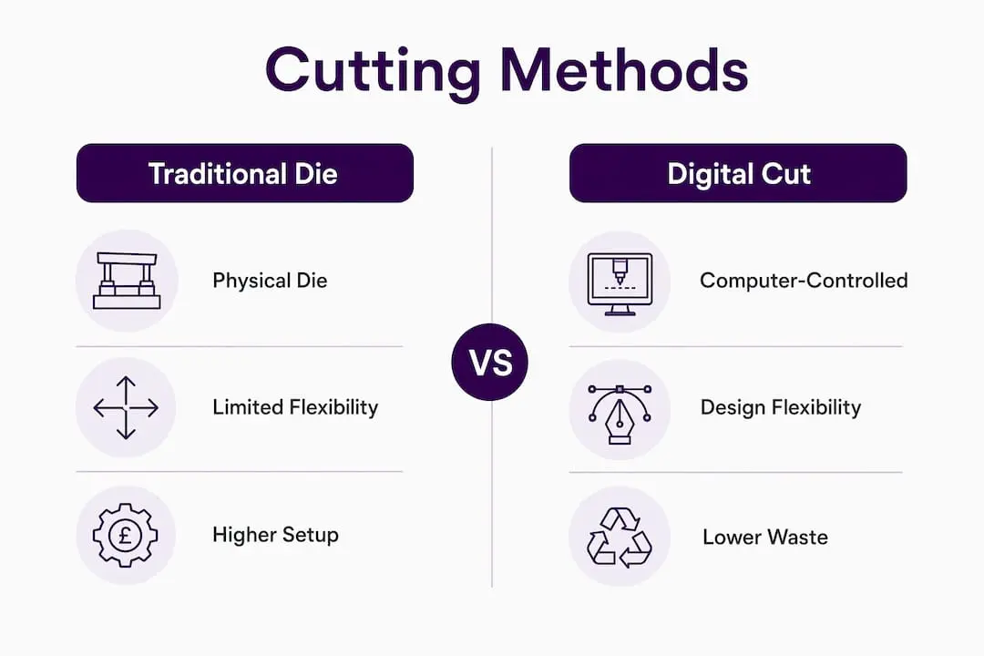 Infographic comparing traditional die and digital cutting