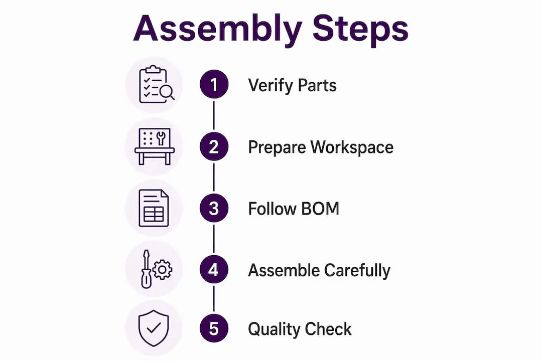 Infographic illustrating five key assembly steps