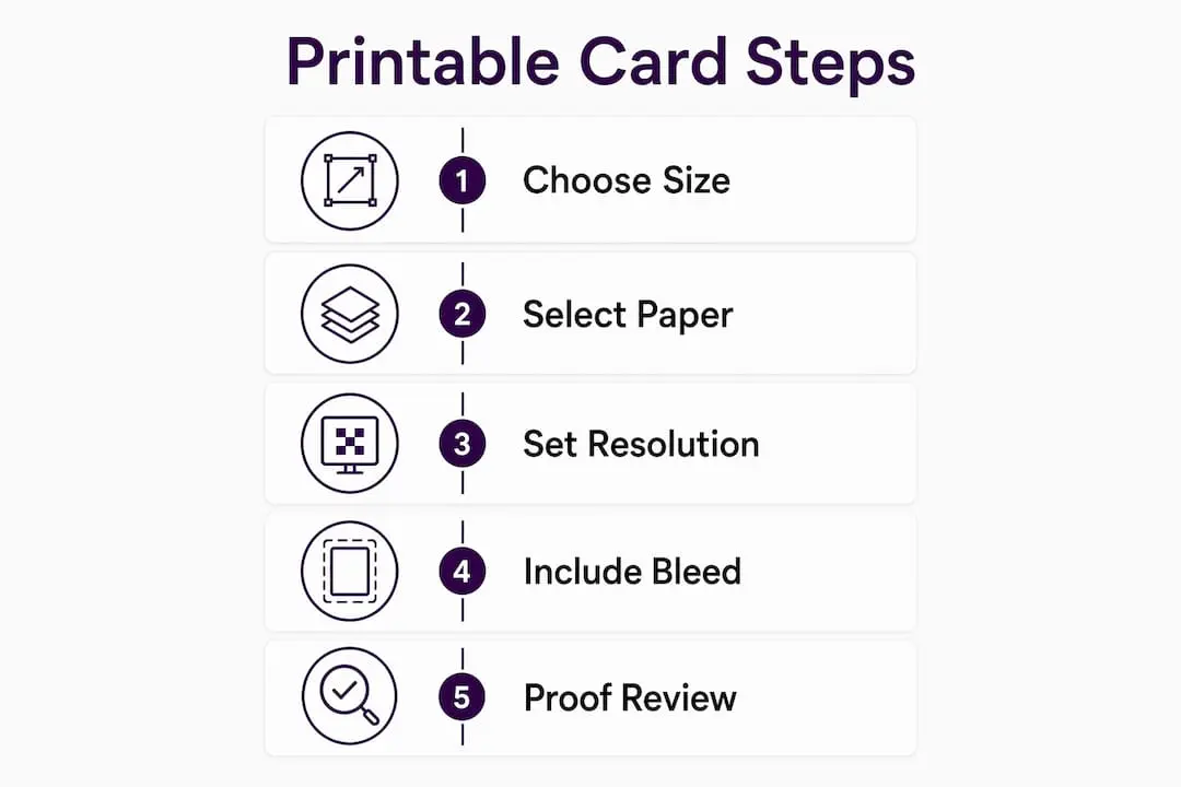 Infographic showing five steps for printable sympathy card specifications