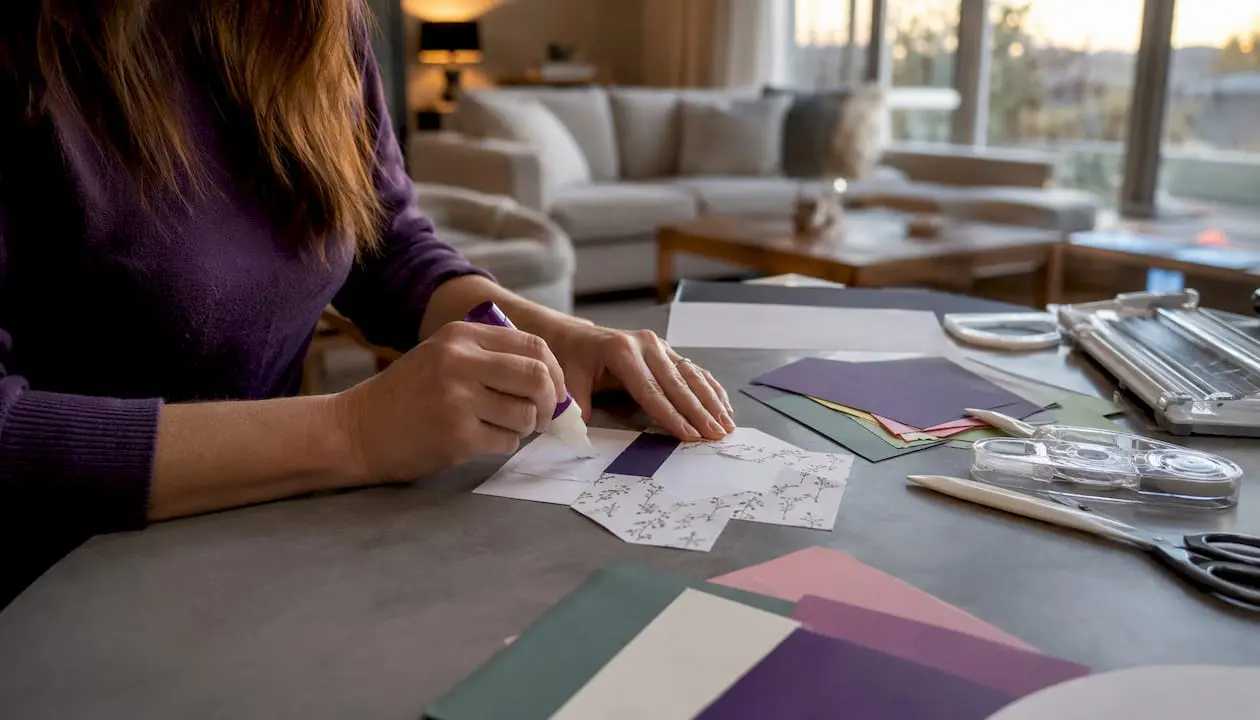 Hands assembling printed paper craft project