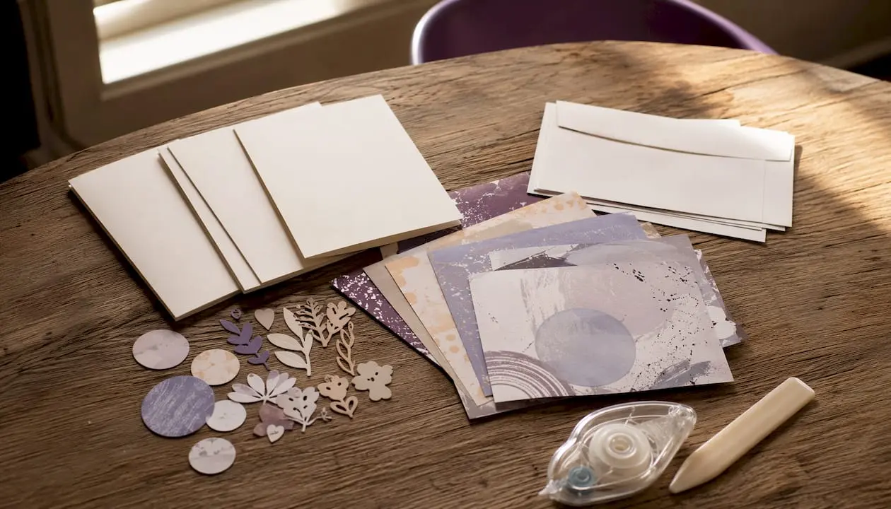 Flat lay of card making gift set components