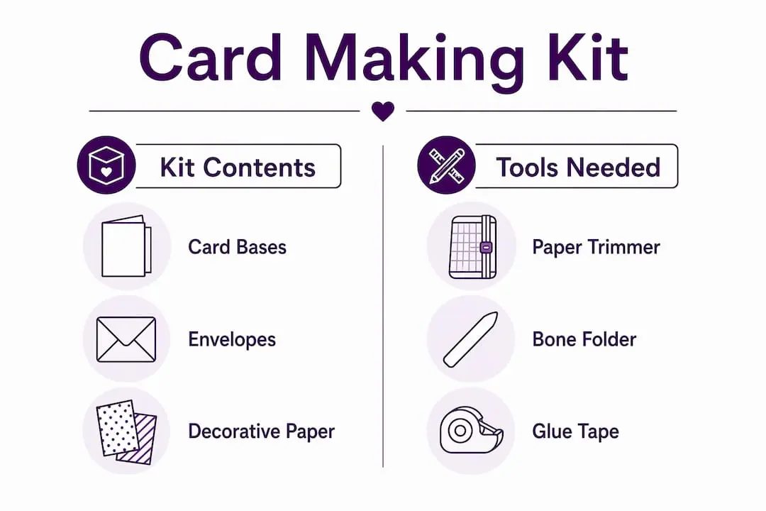 Infographic showing card making kit components and tools