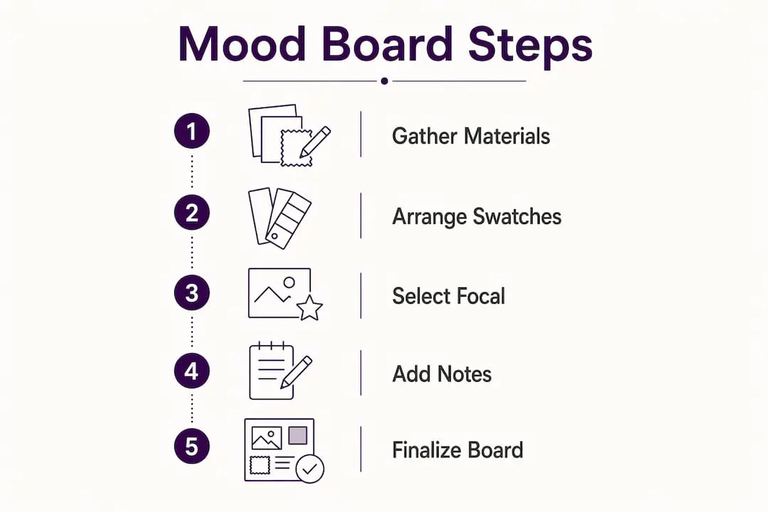 Infographic showing five steps to create a card making mood board