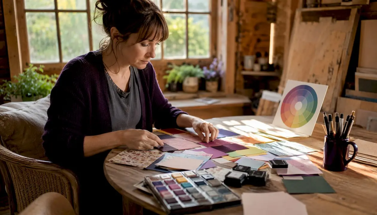 Card maker arranging colors for card design