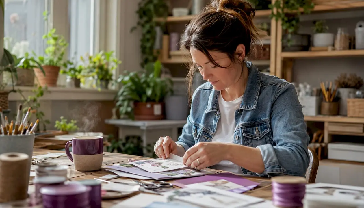 UK craft seller organizing craft kits at home
