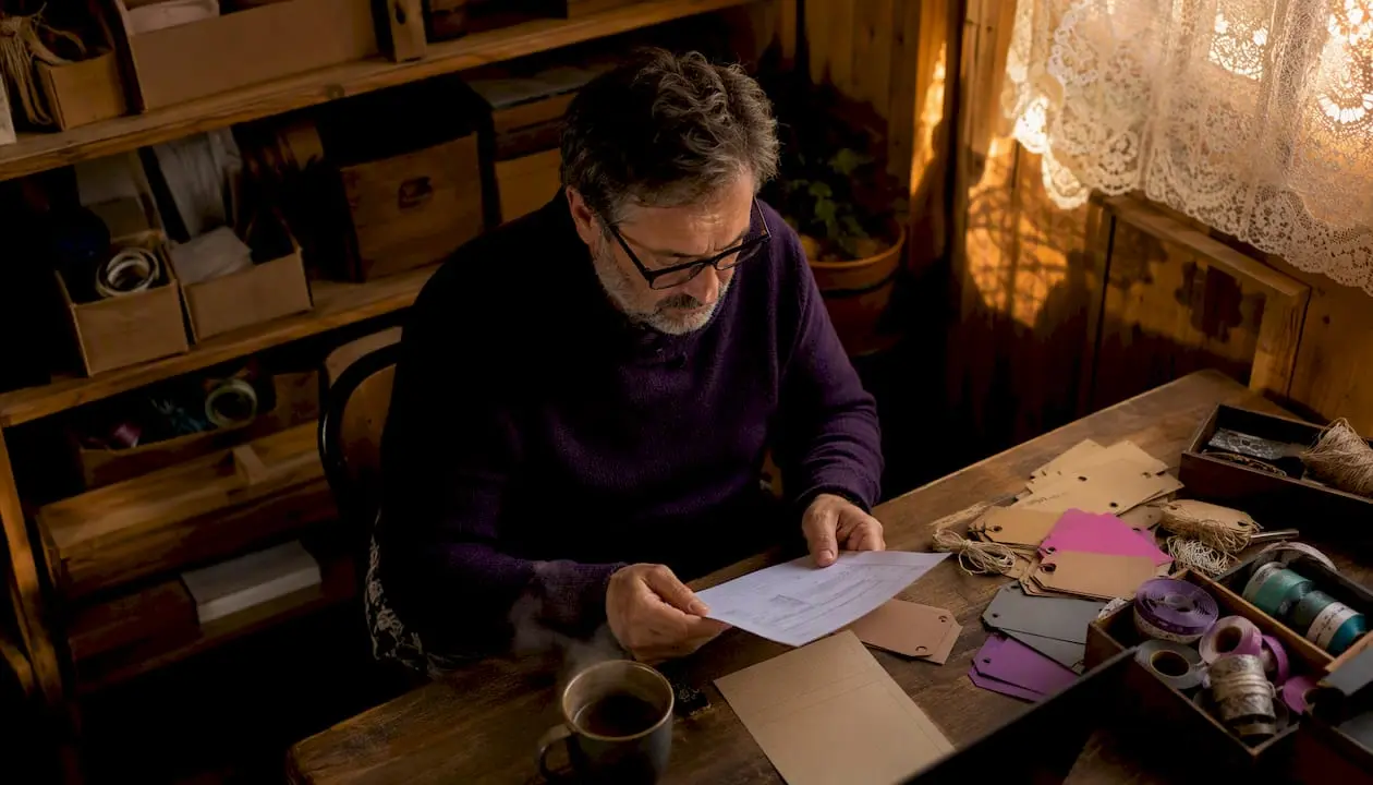 Craft marketplace seller reviewing sales notes