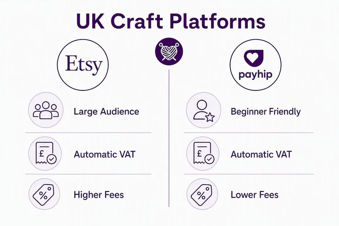Infographic comparing UK craft platform fees and VAT