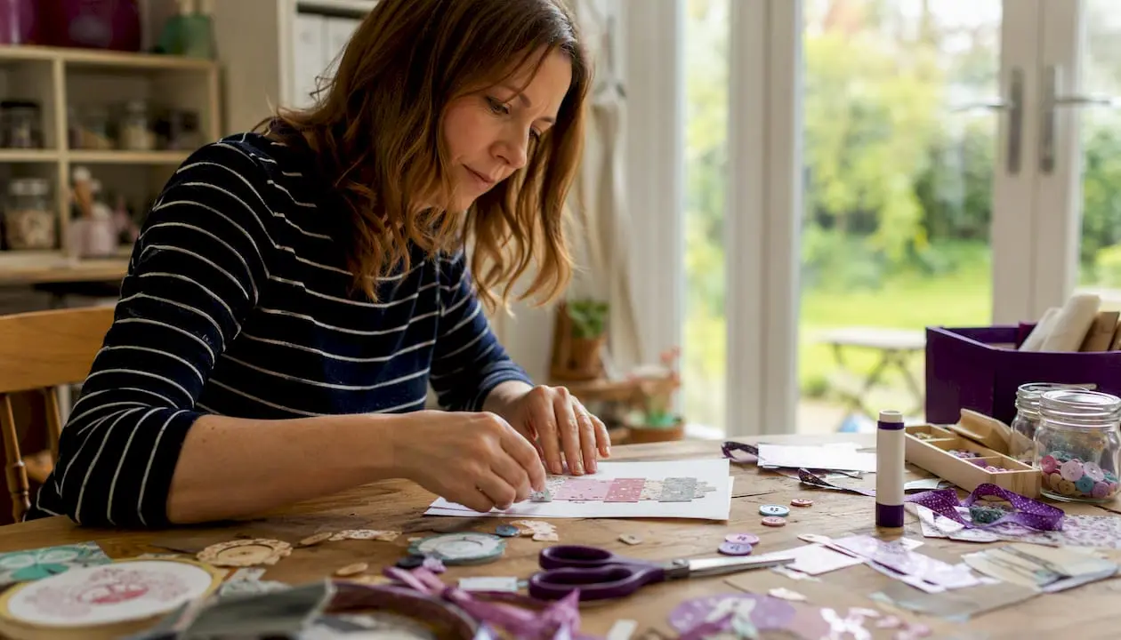 Hands crafting a paper greeting card
