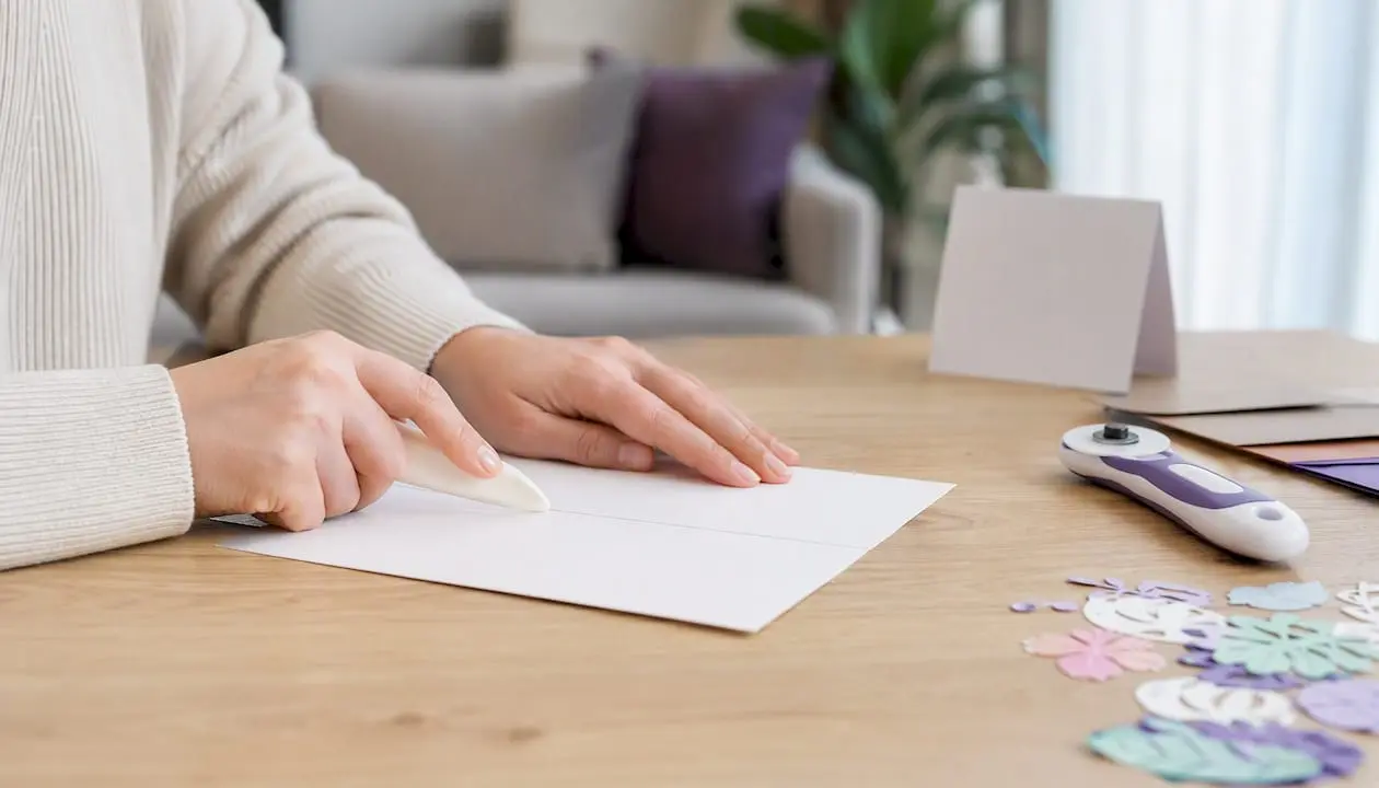 Hands scoring and folding medium cardstock
