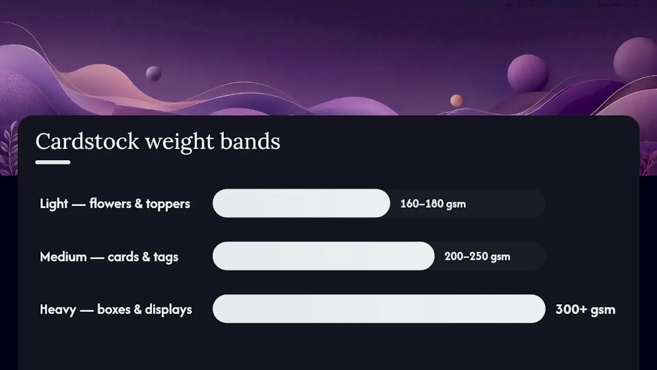 Diagram comparing cardstock weight bands and uses