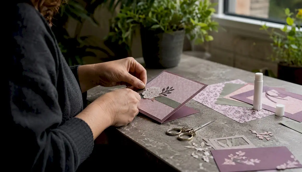 Hands crafting a handmade greeting card
