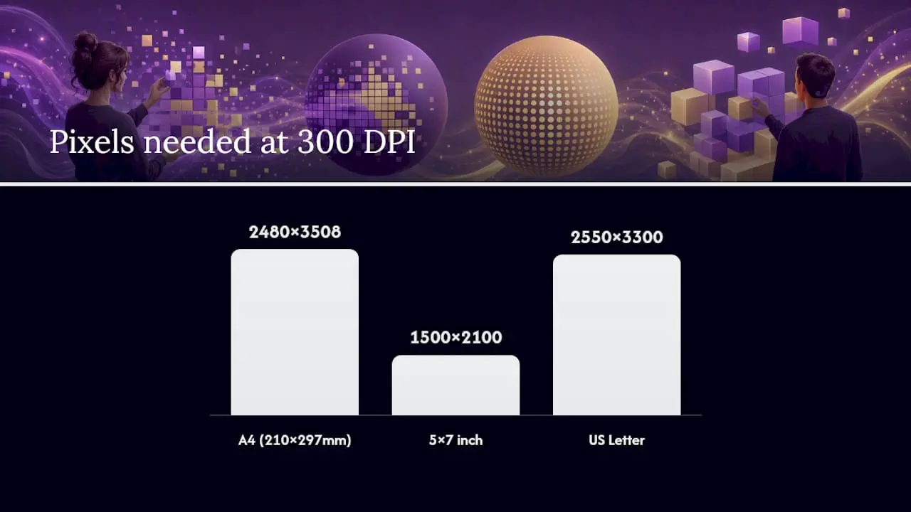 Print-ready checklist: DPI, pixel dimensions, bleed and colour — overview diagram