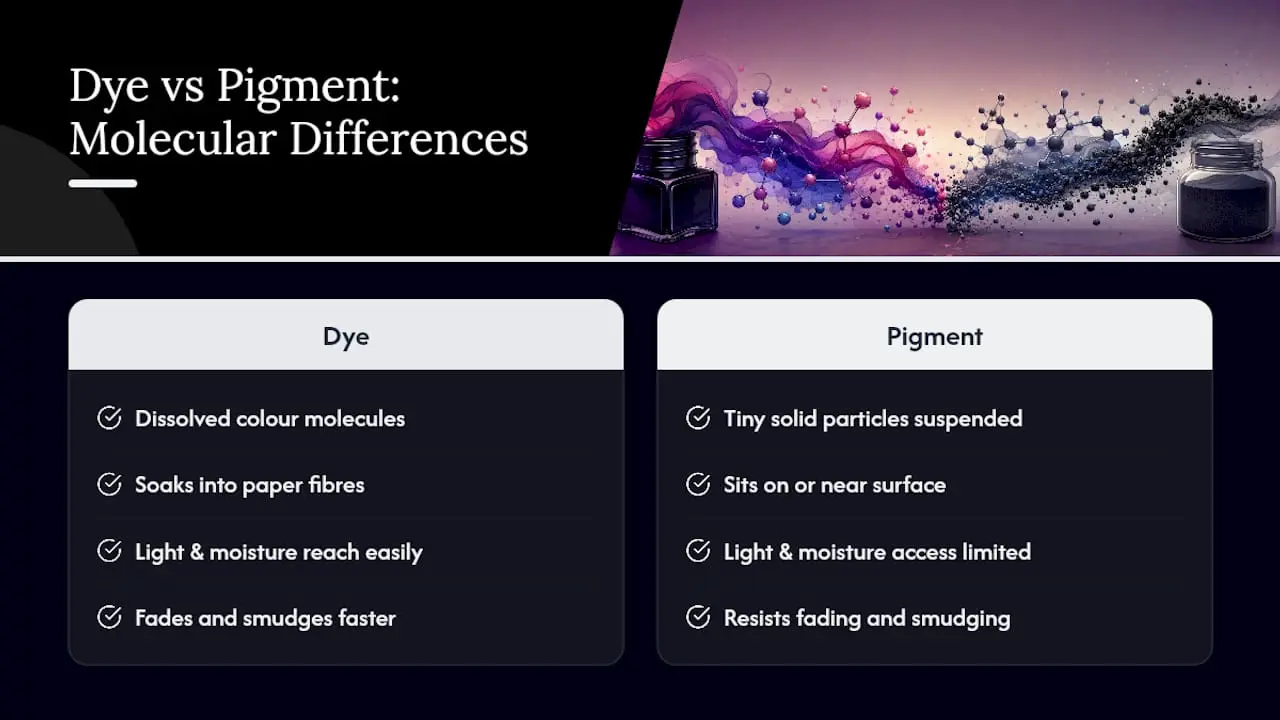 Pigment and dye ink molecular comparison